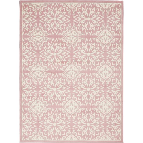 Nourison Jubilant Geometric Floral Ivory/Pink 5'3" x 7'3" Area Rug, (5' x 7')