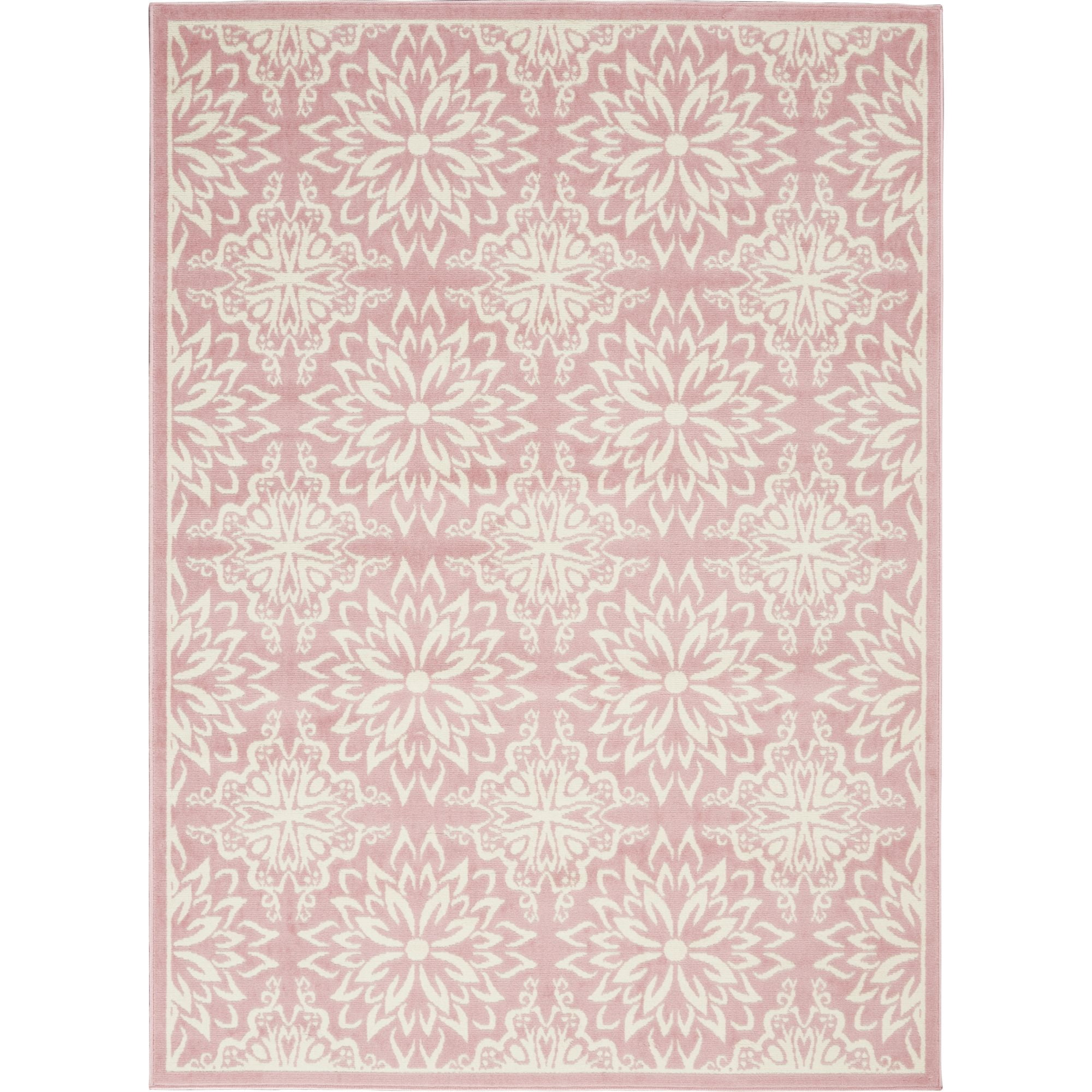 Nourison Jubilant Geometric Floral Ivory/Pink 5'3" x 7'3" Area Rug, (5' x 7')