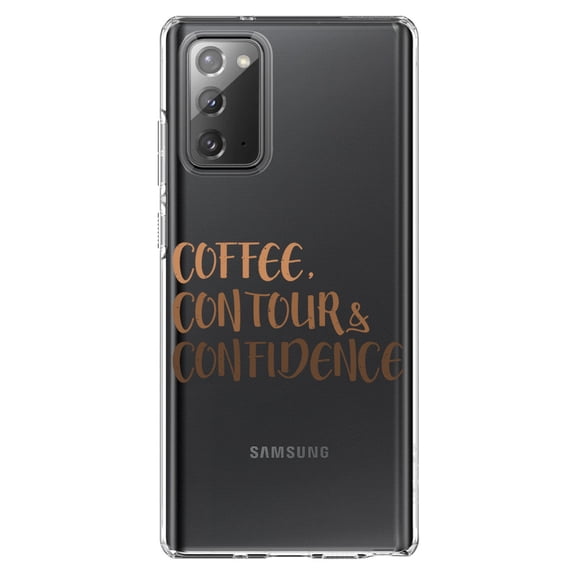 DistinctInk Clear Shockproof Hybrid Case for Samsung Galaxy Note 20 (6.7" Screen) - TPU Bumper Acrylic Back Tempered Glass Screen Protector - Coffee Contour & Confidence