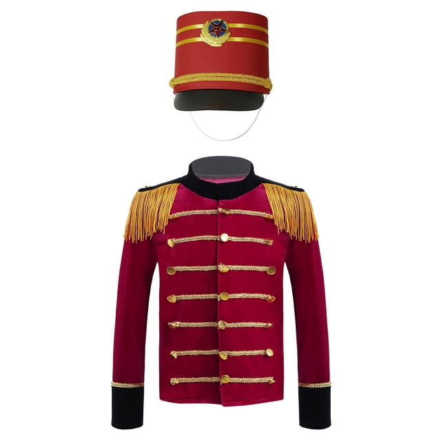YiZYiF Uniforme de Tambour-Major de Fanfare pour Garçons, Enfants, Veste de Smoking à Manches Longues avec Franges, Rouge, B 6