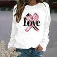 thumbnail image 2 of WREESH Women's Love Letter Pink Ribbon Graphic Sweatshirt Lightweight Breast Cancer Awareness Shirts Long Sleeve Pullover Tops White, 2 of 5