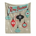 thumbnail image 1 of Christmas Soft Flannel Fleece Blanket, Retro Style Inspired Noel Slogan with Hanging Baubles on Doodle Grid Frame Print, Cozy Plush for Indoor and Outdoor Use, 70" x 90", Multicolor, by Ambesonne, 1 of 6