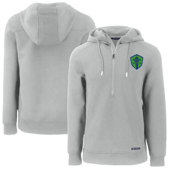 Men's-Cutter & Buck  Gray Seattle Sounders FC Roam Eco Half-Zip Recycled Tri-Blend Half-Zip Hoodie