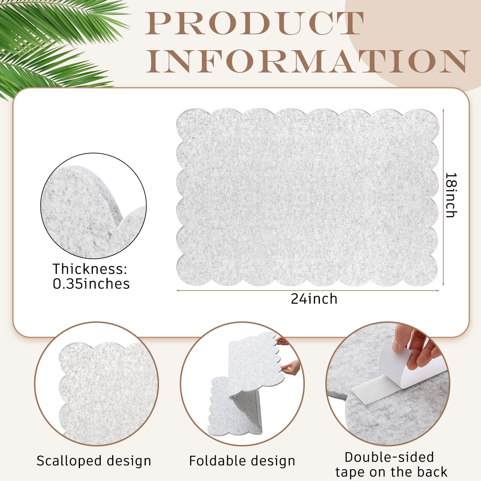 Scalloped Felt Bulletin Board Foldable Pin Cork Alternative For Wall  3' X 2' Trifold Picture Vision Self Adhesive Decorative(light Gray 18 * 24 Inch)