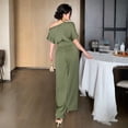 thumbnail image 7 of Women's One Shoulder Wide Leg Jumpsuit Elegant High Waist Dressy Evening Party Outfit, 7 of 7