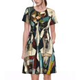 thumbnail image 1 of Balery Colorful Bulldog Duo Vestidos sueltos de manga corta para mujer, vestidos de verano 2025, vestidos casuales de corte A con vuelo., 1 of 6