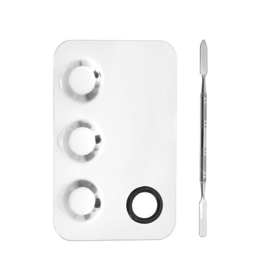Unique Bargains 1 Set Large Square Finger Hole 3 Grids Foundation Spatula Makeup Mixing Palettes  Silver Tone