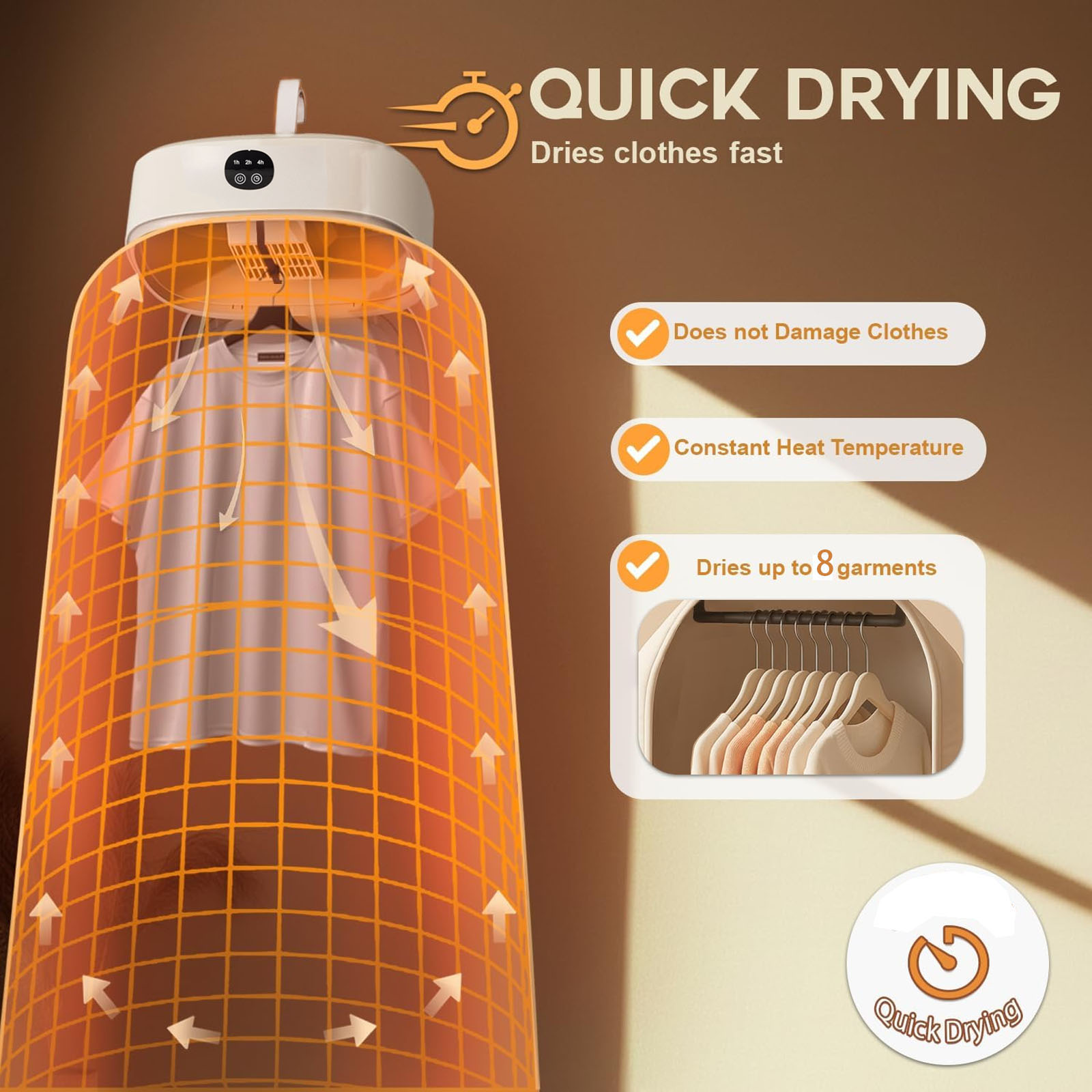 VE Portable Electric Mini Clothes Dryer – 5kg Capacity, PTC Heating, Top-Loading, Compact Travel Dryer – 400W, 40dB