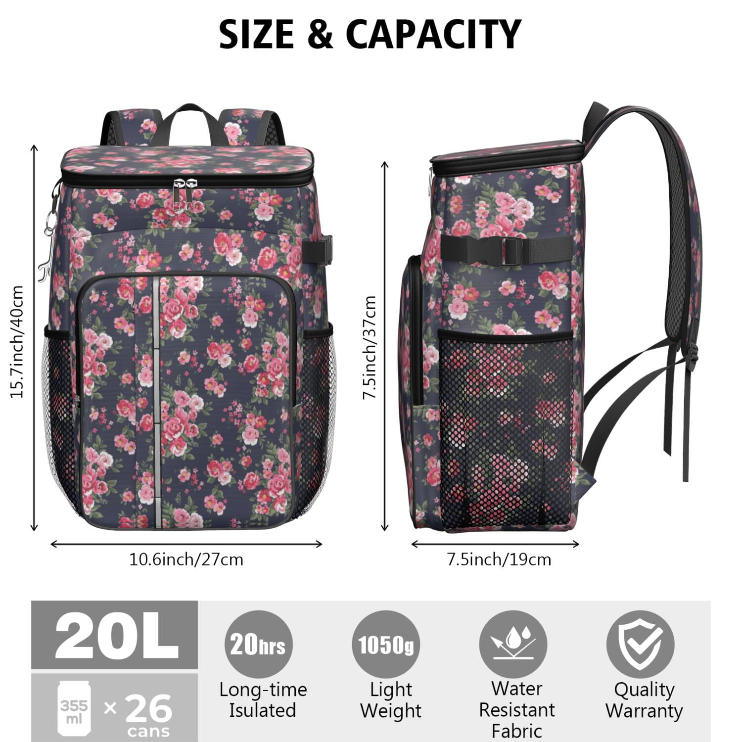 Travel Cooler Bag - Pioneer Flower Camping Beer Cooler Backpack with Bottle Opener- Waterproof Insulated Picnic Backpacks - Cooler Bag for Beach