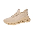 thumbnail image 2 of pwidon Women's Platform Sneakers Breathable Knit Lace Up Shock Absorbing Chunky Blade Sole Comfort Casual Walking Running Athletic Shoes Beige 5.5, 2 of 6