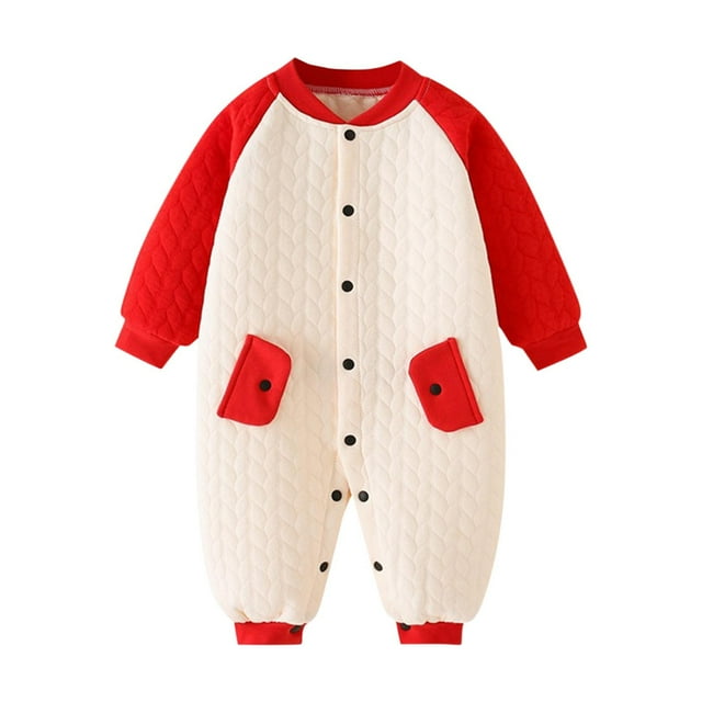 WRKEKC Infant Color-Block Romper Multi Pockets Button Front Quilted Thickened Warm Snug Fitting Fall Winter Jumpsuit for Boys and Girls 0-18 Months