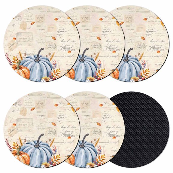 Thanksgiving Pumpkin Coasters Set of 6, Absorbent Coasters for Drinks, Fall Leaves Autumn Flower Rustic Coaster for Desk Coffee Table Protection, Home Decor House Warming Gifts 4"