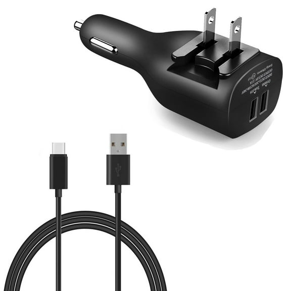 6ft Long USB-C Cable 2-in-1 Car Home Charger for Samsung Galaxy S25/Ultra/Plus - TYPE-C Cord Travel Power Adapter Charging Wire Folding Prongs