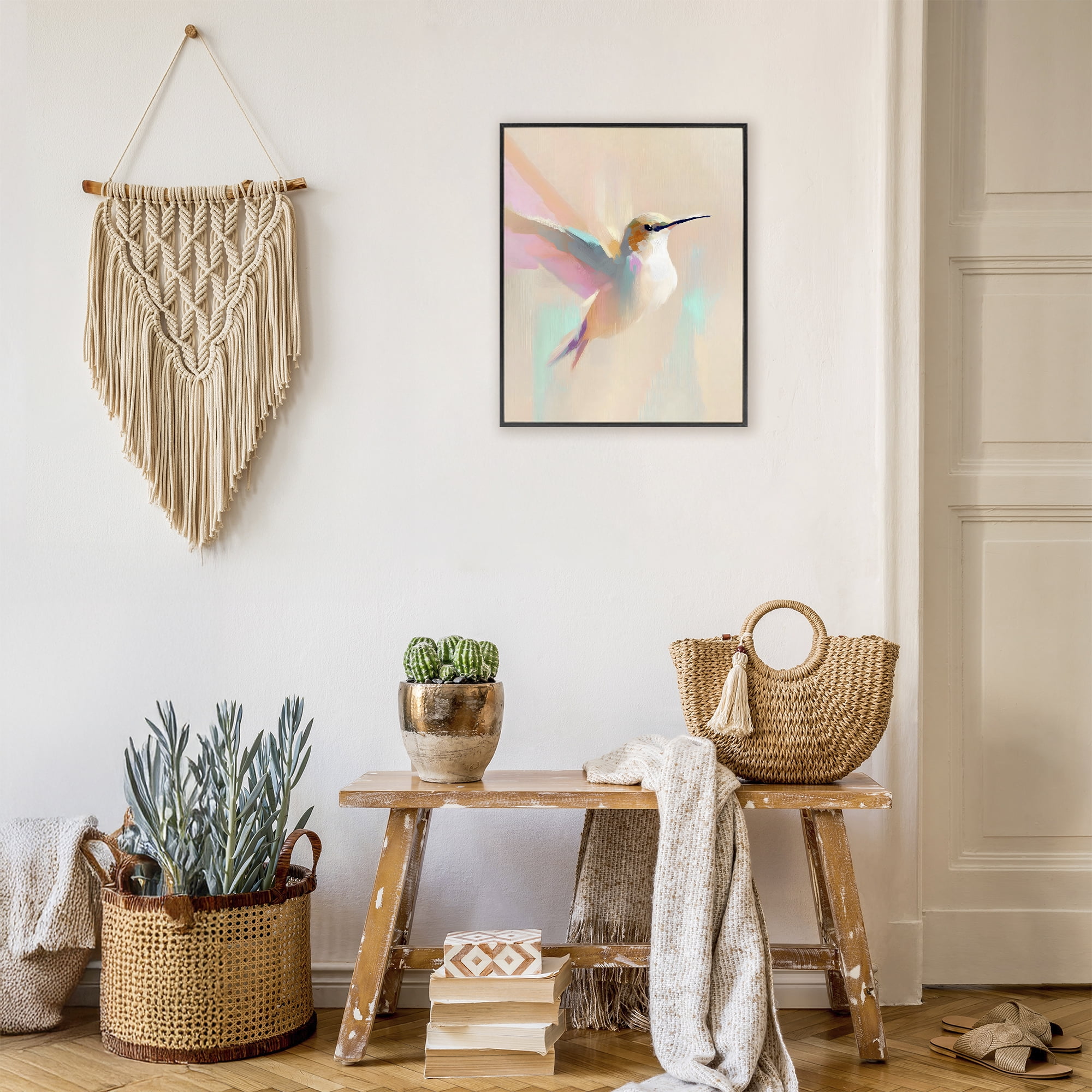 Stupell Industries Pastel Hummingbird in Flight Black Framed Giclee Art, design by The Prints Vibe