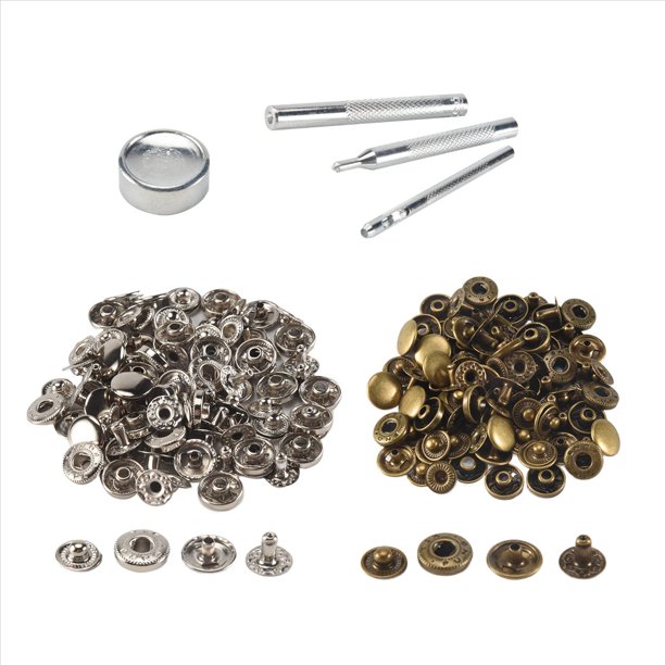 Juego de herramientas metálicas para bolsos de cuero, 25 piezas plateadas + 25 piezas bronce, 10 mm, botones