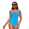 thumbnail image 4 of LYMAYTER Women's One Piece Bathing Suit High Waist Bikini Black White Stripes Bathing Suit Slim Beach Swimwear S-XL, 4 of 5