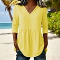 thumbnail image 2 of Qgtaibl Womens Plaid Babydoll Blouse Casual V Neck 3/4 Length Sleeve Cotton Shirts Loose Fit Flowy Pleated Tunic Tops Yellow XXL, 2 of 7