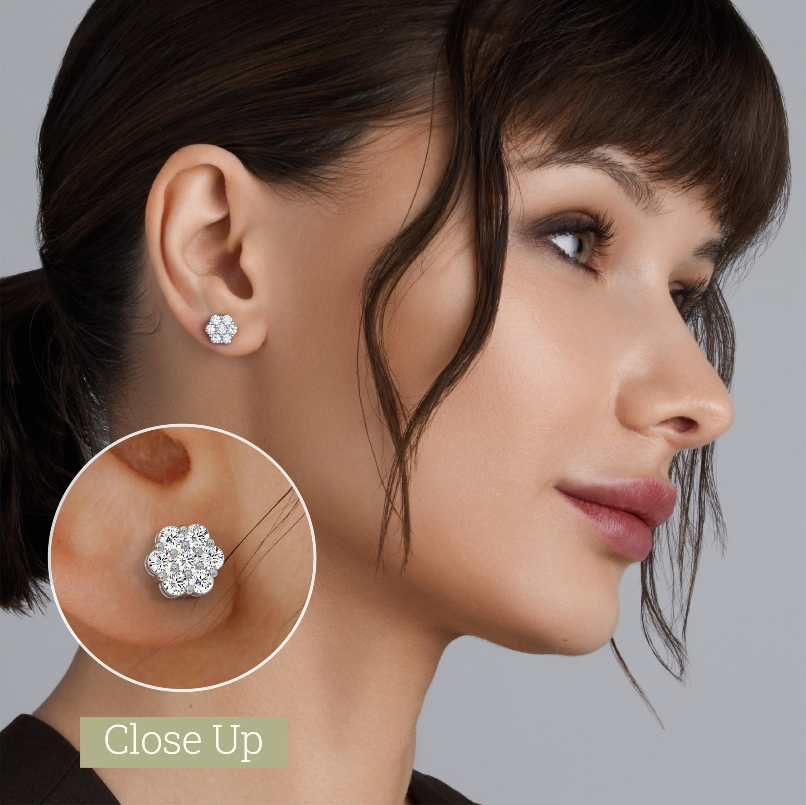 Gilded 1 Carat Total Weight Lab-Grown Diamond Stud Earrings for Women | 925 Sterling Silver | 7-Stone Flower Shaped | Hypoallergenic Fine Jewelry | Prong Setting, Push Back Nut | SI1 Clarity, F Color