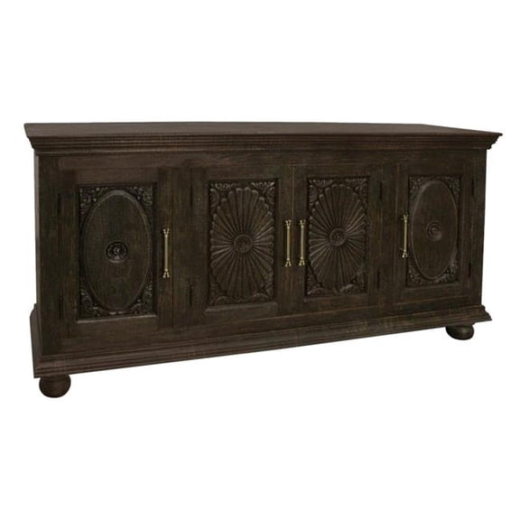 Athena 4-Door Sideboard in Antique Black with Traditional Carving on Solid Wood