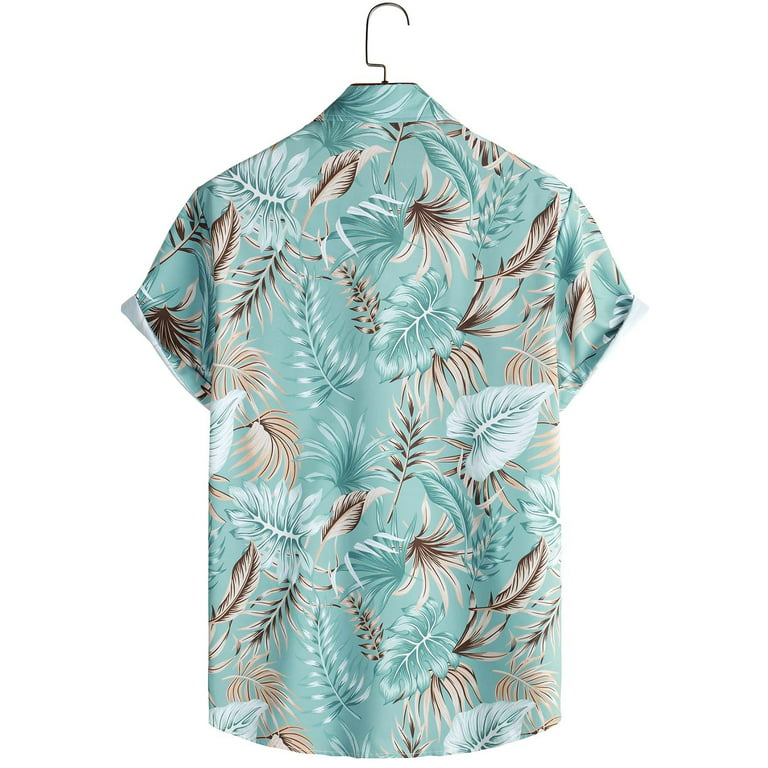 Koi Fish Men Hawaiian Shirt, Flowers Floral Green Print Vintage Retro Summer Hawaii Aloha Tropical Beach Plus Size Cool Button Up Shirt All-Over Print
