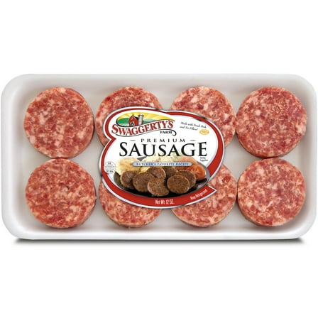 Swaggerty's Farm Premium Mild Breakfast Sausage Patties, 12 oz, Styrofoam Tray Pack, Raw