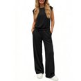 thumbnail image 6 of Stichou Summer 2 Piece Lounge Sets for Women Cap Sleeve Tops Wide Leg Pants 2026 Workout Sets Loose Fit Casual Tracksuit Black L, 6 of 6