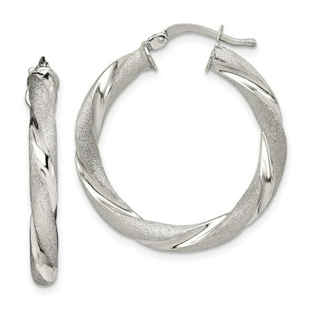 Roy Rose Jewelry Sterling Silver Satin and Polished Twisted Hoop Earrings