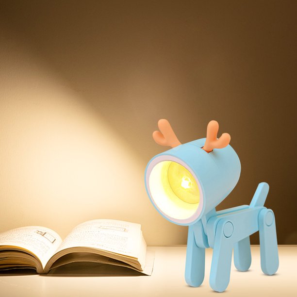 Luz De Noche Lámpara de dormitorio de animales Lámpara de escritorio ajustable para decoración de habitaciones (Azul ciervo) Wdftyju Libre de BPA