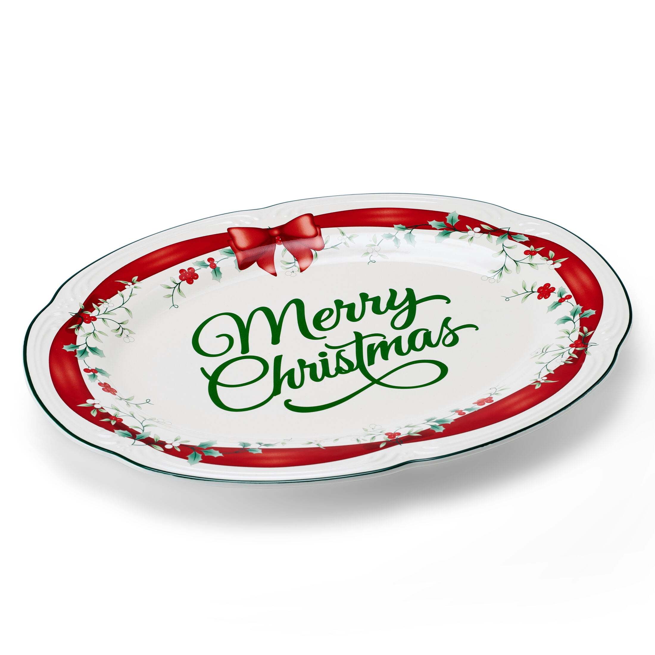 Pfaltzgraff Winterberry Stoneware 14 in Platter Red Ribbon