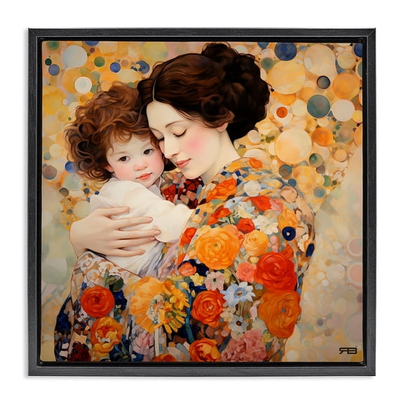 Stupell Industries Traditional Floral Mother & Baby Black Floating Frame Canvas Art, 18 x 18, by RB