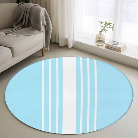 Simple White Striped Round Area Rugs 3 ft Abstract Modern Pink Background Washable Small Area Rug with Non-Slip Sturdy Edge Binding Round Front Door Mat Floor Carpet for Entryway