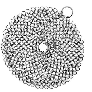 ONEEKK Cast Iron Skillet Cleaner Chainmail,2 Pack Premium Stainless Steel Chain Maille Scrubber for Cast Iron Pans,Stainless Steel,Glassware(7IN &5IN