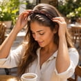 thumbnail image 6 of Brown Double Bangs Clip Headband with 8 Small Clips, Women Double Layer Hairpin Headband, Women's Fashion Headbands, 6 of 8