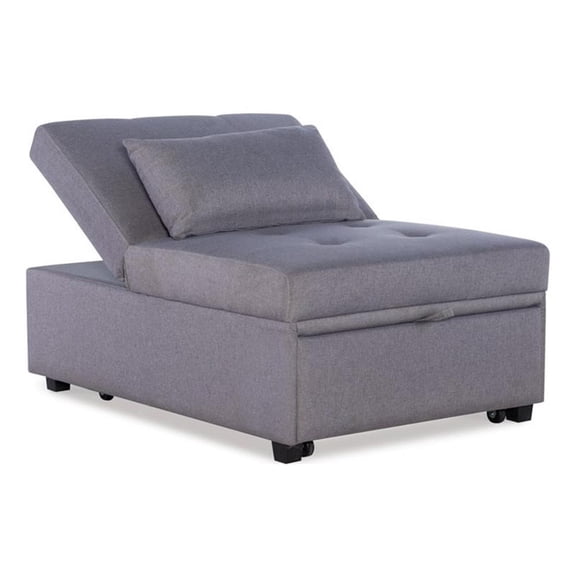 Pemberly Row Upholstered Tufted Fabric Convertible Sofa Bed with Pillow in Gray