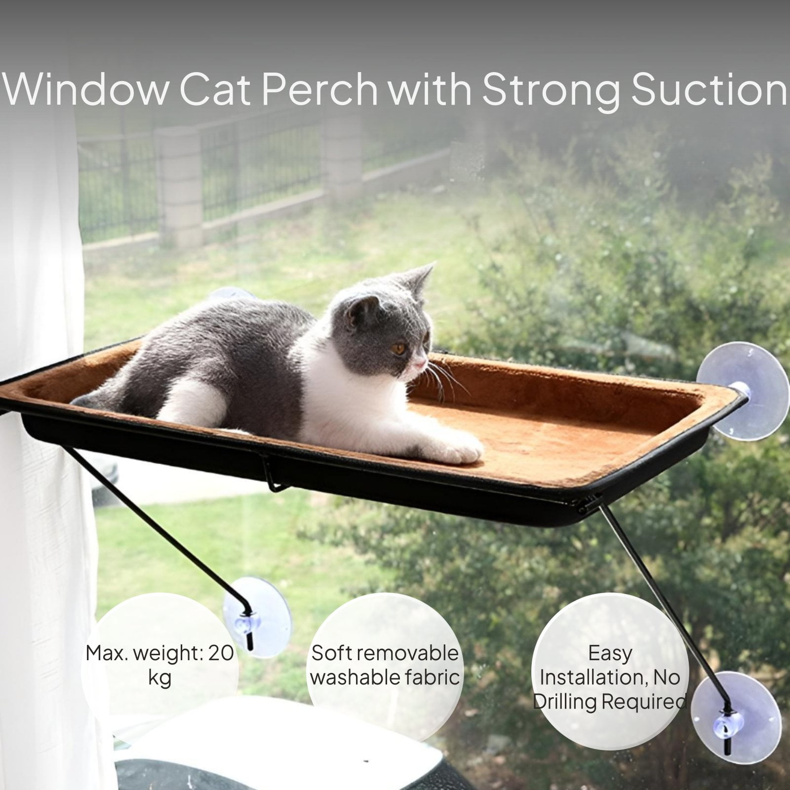 Tnarru Cat Window Lounger with Suction Mount, Iron Frame Blue