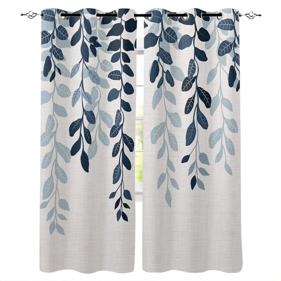 Navy Blue Ombre Botanical Blackout Curtains 63 Inches Long, Watercolor Pastoral Leaf Rustic Thermal Insulated Black Out Curtains, Darkening Window Curtain for Bedroom Living Room 42"x63" 2 Panels