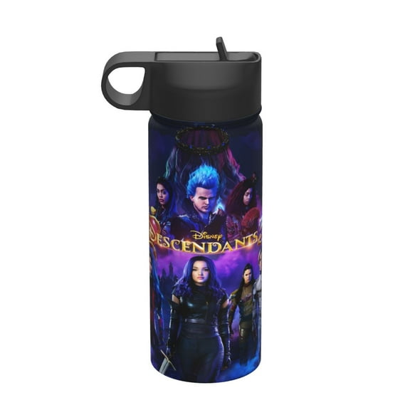 Descendants Insulated Stainless Steel Wide Mouth Water Bottle With Flex Straw Lid For Kids Sports School And Travel 18oz Cute Thermos Reusable Leak Proof