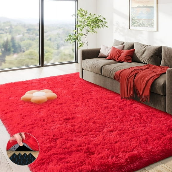 living room rugs 4x6ft Large Fluffy Rugs for Bedroom, Non-Slip Stickers Soft Carpet Shag Kids Room Rug, Non-Slip Fuzzy Rugs Indoor