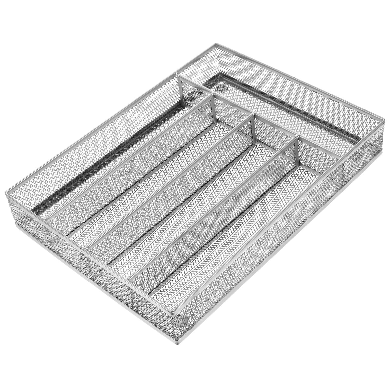 HEALEEP 1pc Silverware Tray For Drawer Storage Organizer Kitchen And Office For Cutlery Pens Cosmetics And More Silver