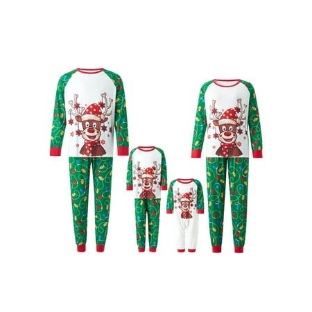

Family Matching Christmas Pajamas Deer Snowflake Print Tops Long Pants Loungewear Sleepwear Set