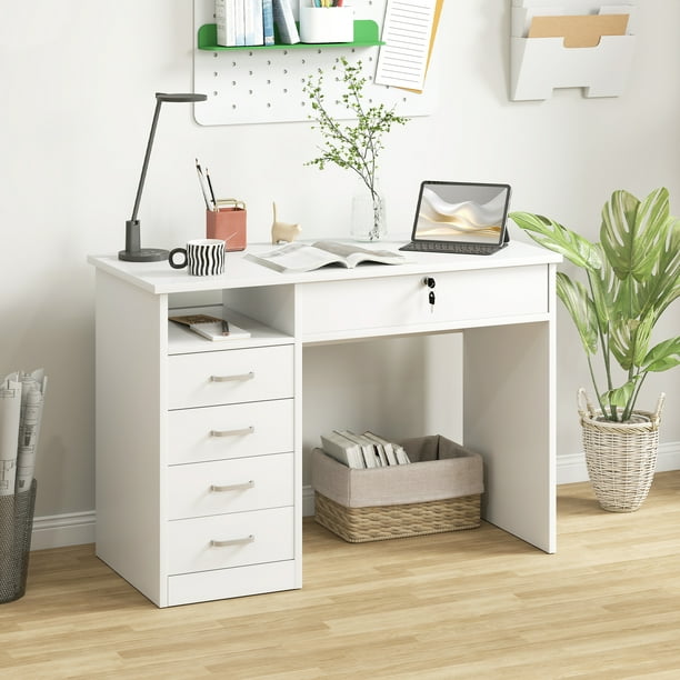 Vinsetto Computer Desk with Lockable Drawer and Open Compartment