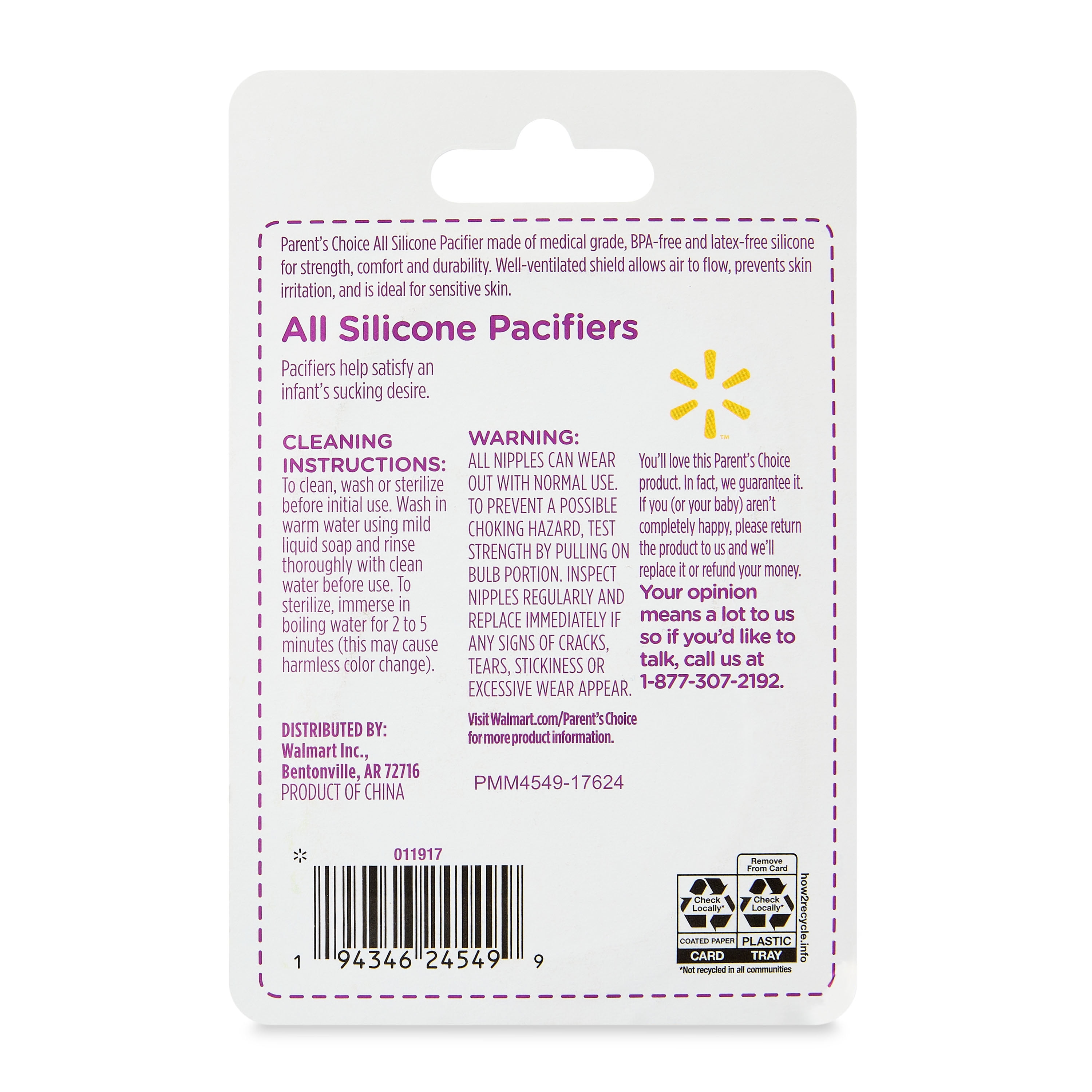 Parent's Choice All Silicone Pacifier, 3 Months+, Unisex, 2 Pack