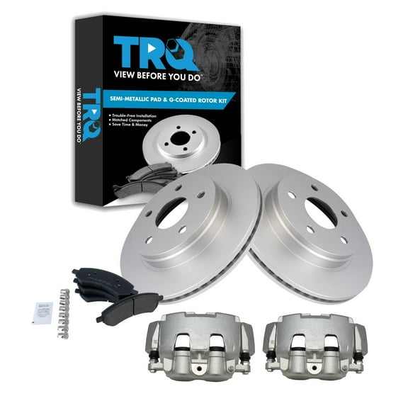 TRQ Front Brake Pad & Rotor Kit Brake Caliper Brake Pads Brake Rotor Semi-Metallic Premium G-Coated Fits Select 2006-2008 Dodge Ram 1500