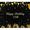 thumbnail image 3 of Black Gold Themed Happy Birthday 12th Backdrop Banner with Balloons Stars and Gifts Party Decoration Photography Prop for Birthday Parties Celebrations and Photo Booths, 3 of 7