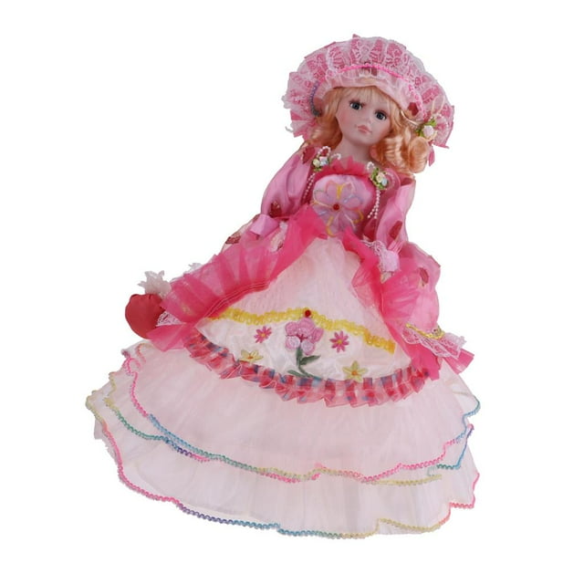 Muñeca de Tela Y Retro Lady de 18 Pulgadas con Soporte de Exhibición Elástico , Vestido rosa CUTICAT Muñeca de porcelana victoriana