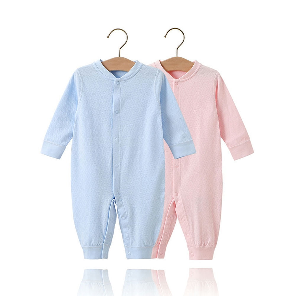 Chenyin Baby Infant Cotton Onesies Pajamas for Boys Girls Solid Colour Bodysuits Sleepwear Newborn Boneless Jumpsuit Long Sleeve Romper for 0-12 Months