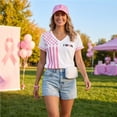thumbnail image 6 of JULMCOMO Breast Cancer Awareness Shirts for Women I WON Pink Ribbon American Flag Gingham Cuff V Neck Graphic Tees Breast Cancer Loose Casual T Shirts White 2XL, 6 of 7