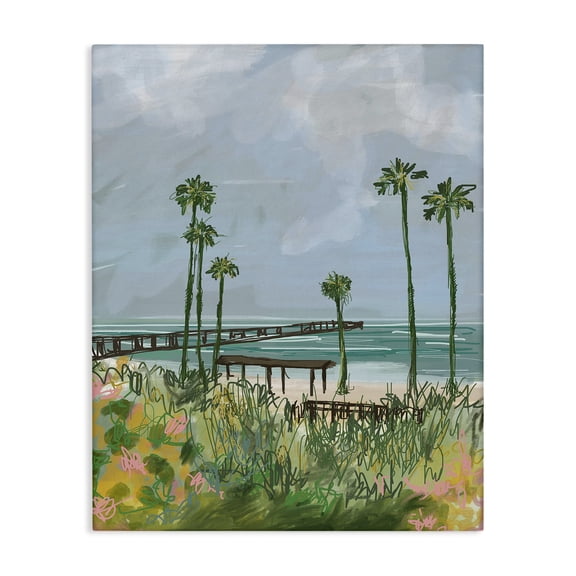 Stupell Industries Palm Trees Dock Scene Landscape Painting Gallery Wrapped Canvas Art Print Wall Art, 16 x 20