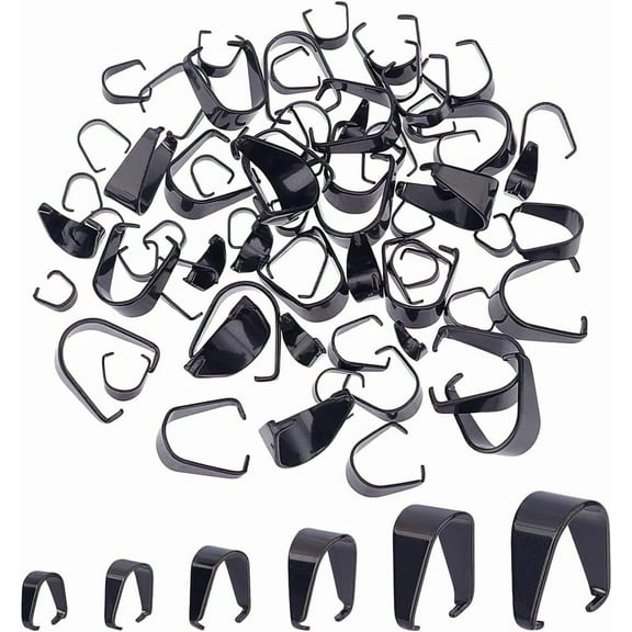 72pcs 6 Sizes Stainless Steel Pendant Bail Pinch Bails Necklace Bails Snap on Bails Clip Hook Connector Charm Attachment Clasps for Jewellery Making DIY Crafts 6~13.5mm Black