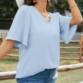 thumbnail image 3 of TIHLMK Shirts for Women Women Summer Solid Color V-Neck Short Sleeve Loose Tops Shirts Blouses Pullovers Blue, 3 of 9